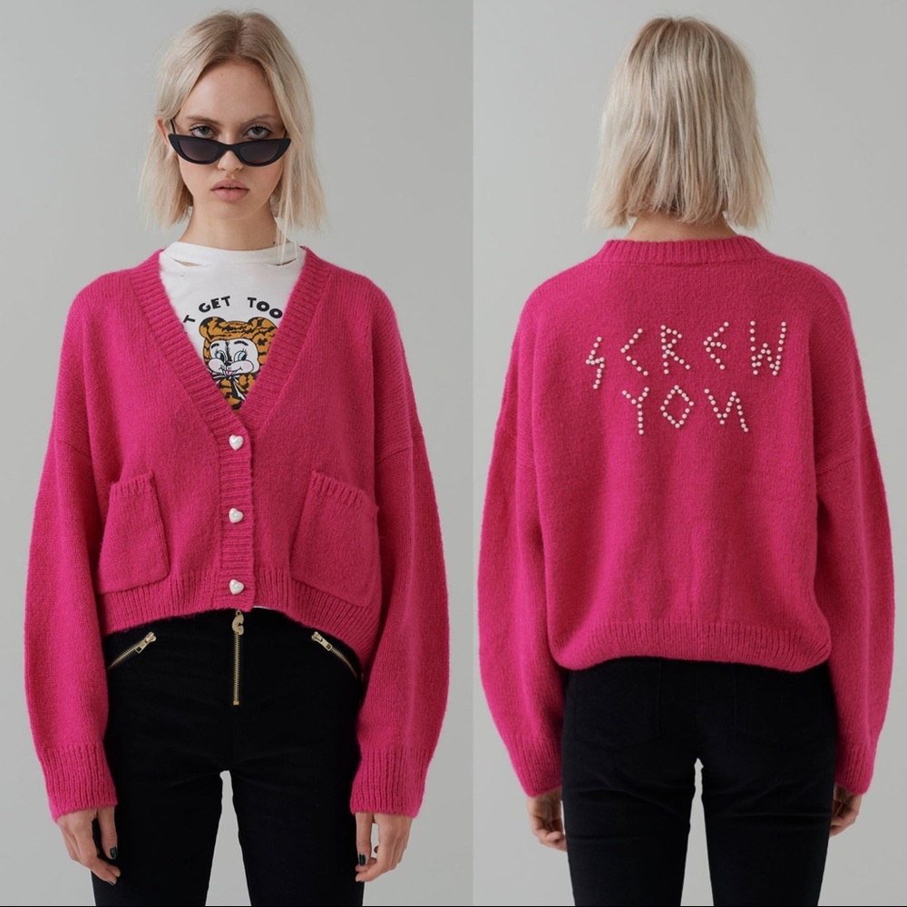 G.E.M , Lazy Oaf Screw You Pearl Pink Cardigan